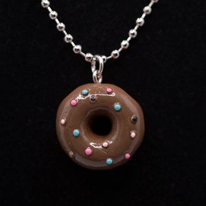 Cute Polymer Clay 3D Chocolate Sprinkle Donut Necklace, New
